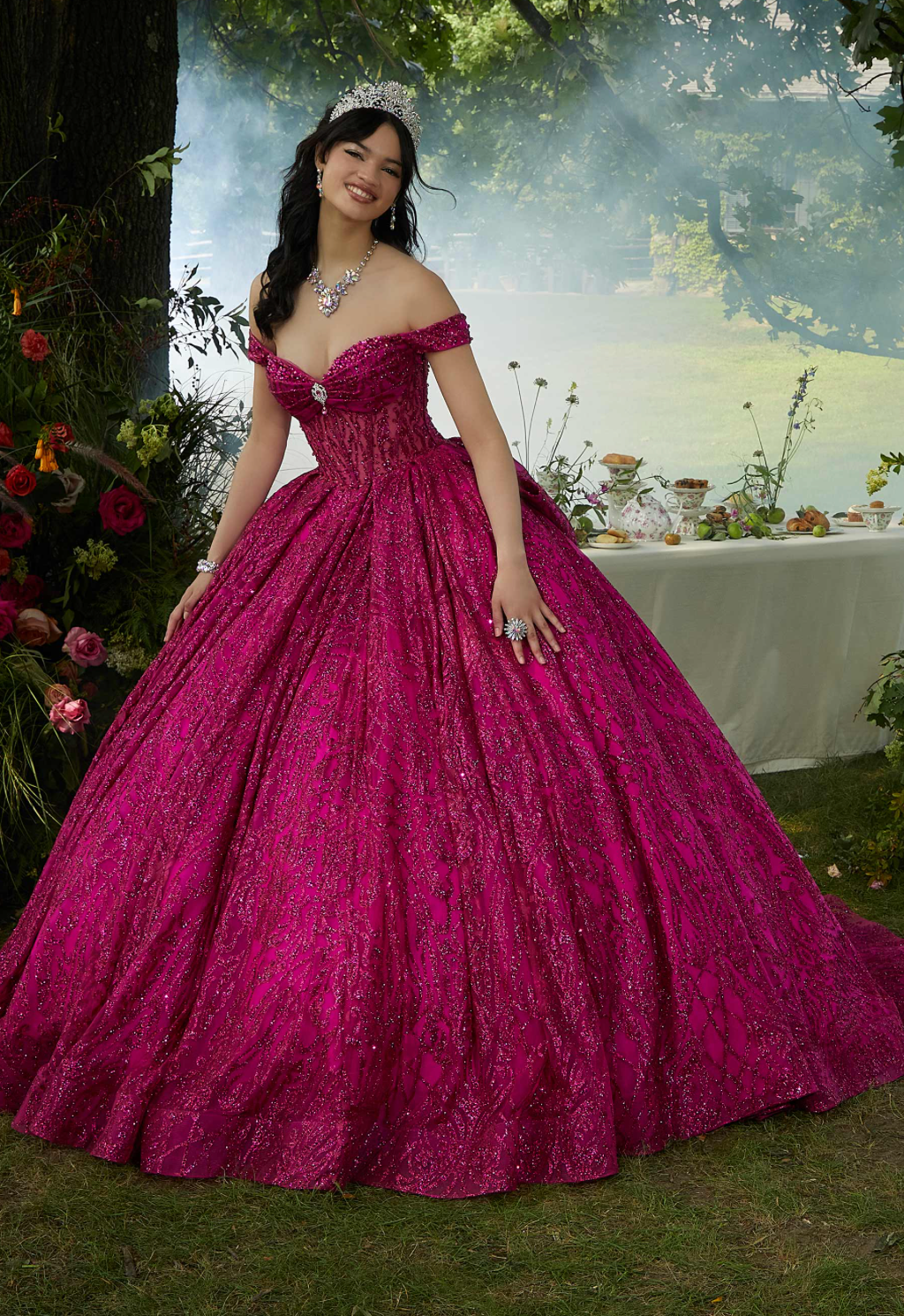 Jewel Beaded Glitter Tulle Quinceañera Dress