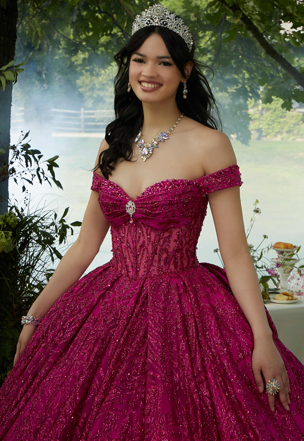 Jewel Beaded Glitter Tulle Quinceañera Dress