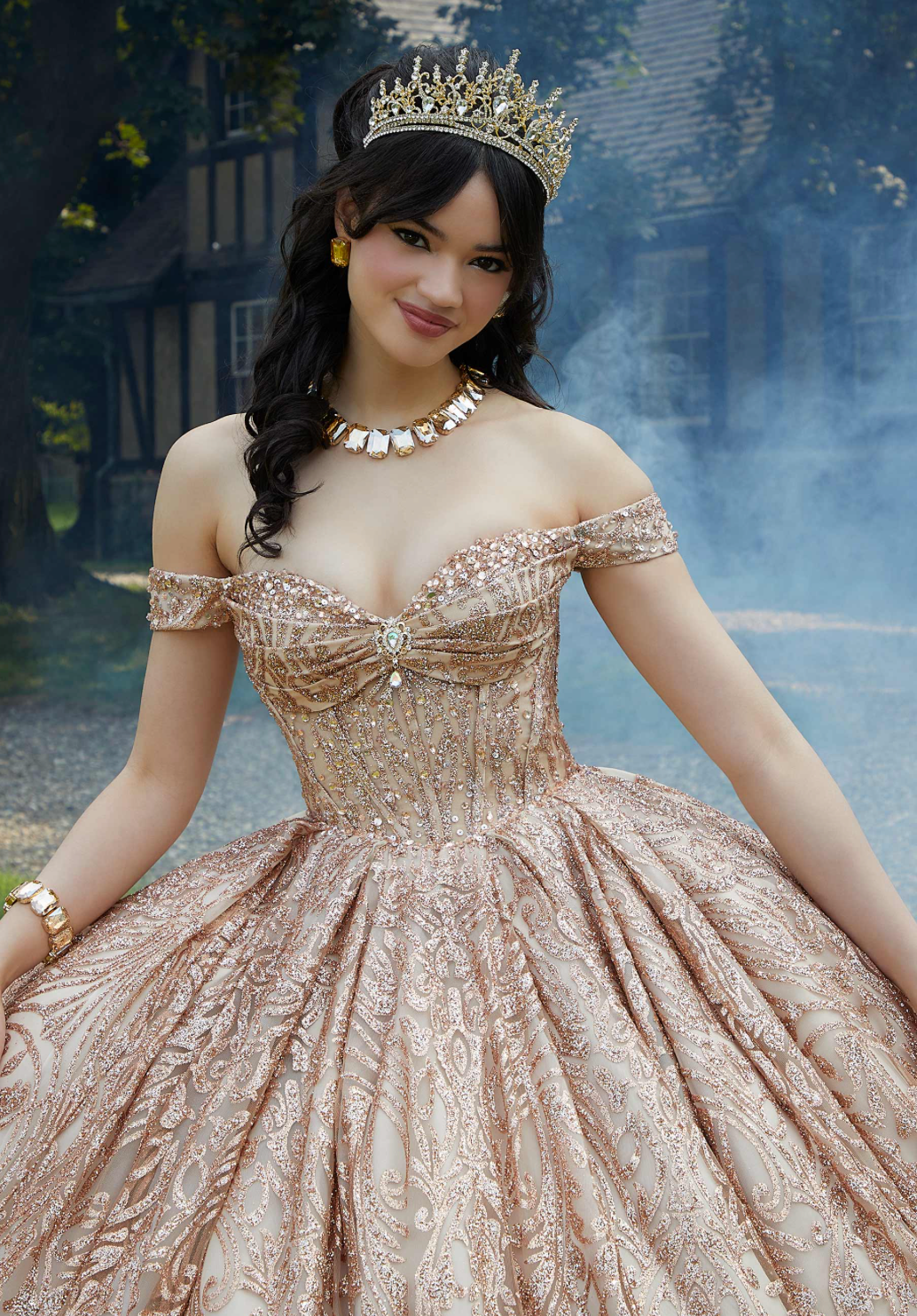 Jewel Beaded Glitter Tulle Quinceañera Dress