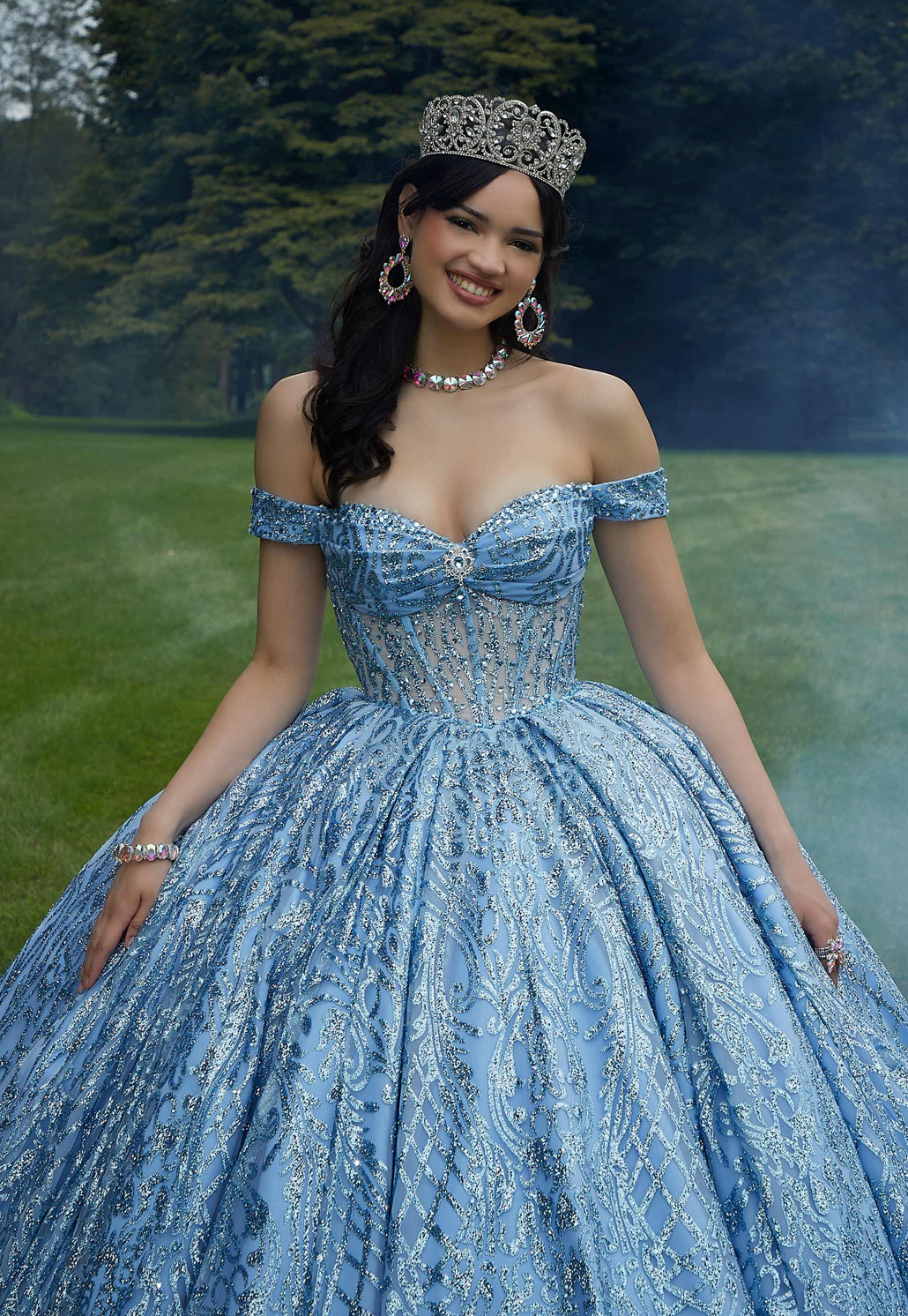 Jewel Beaded Glitter Tulle Quinceañera Dress